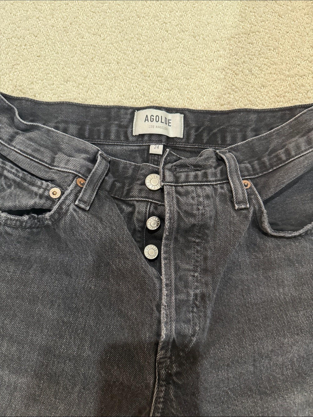 Agolde Charcoal Black High-Rise Button-Fly Jeans - Picture 3 of 12
